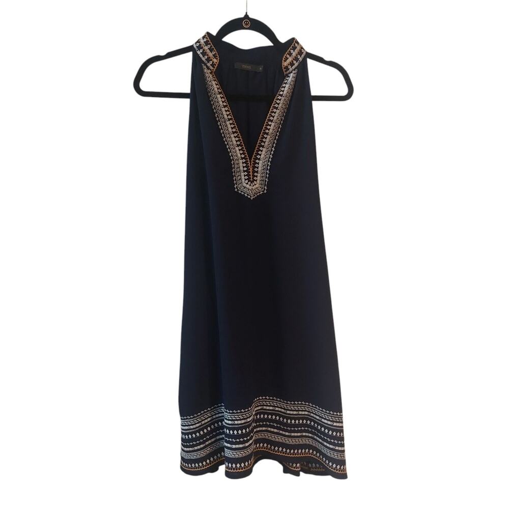 THML Dress Navy Blue Boho Embroidered Shift Sheath Anthro Size M